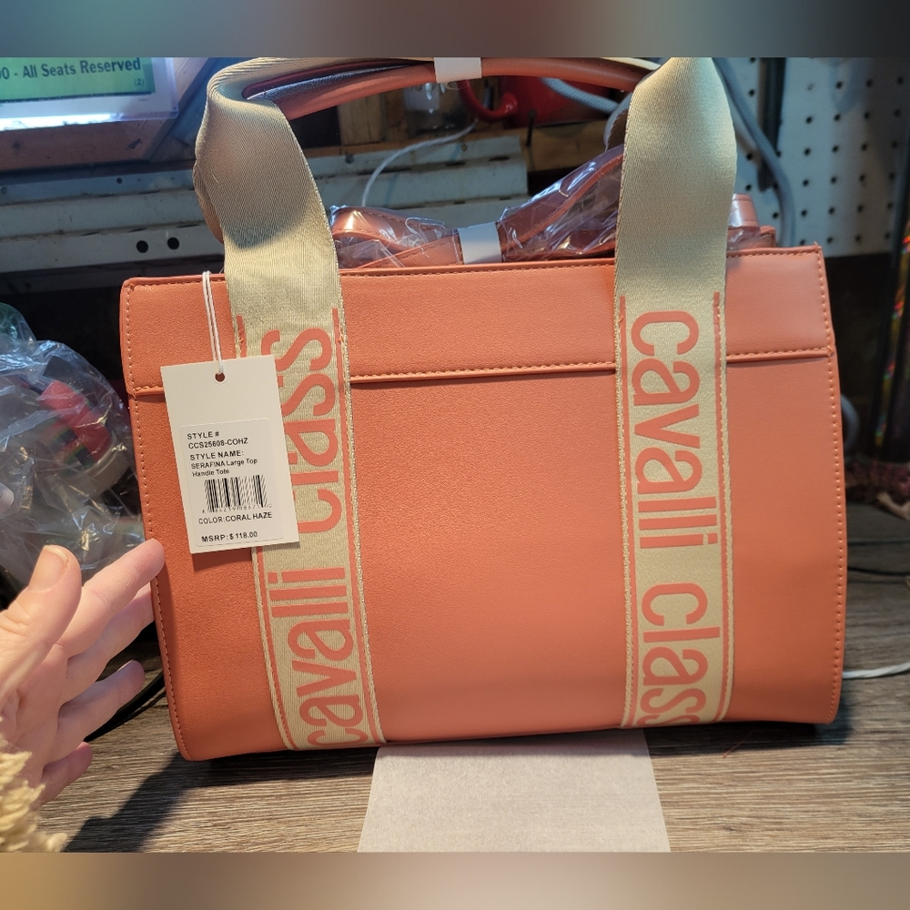 Cavalli Class NWT Coral Haze Serafina Large‎ Top Handle Tote Bag